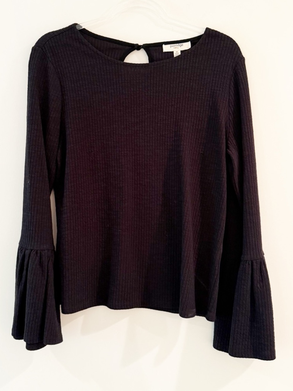 Anthropologie Porridge Joan Black Ribbed Bell Sleeve Top - Picture 3 of 8